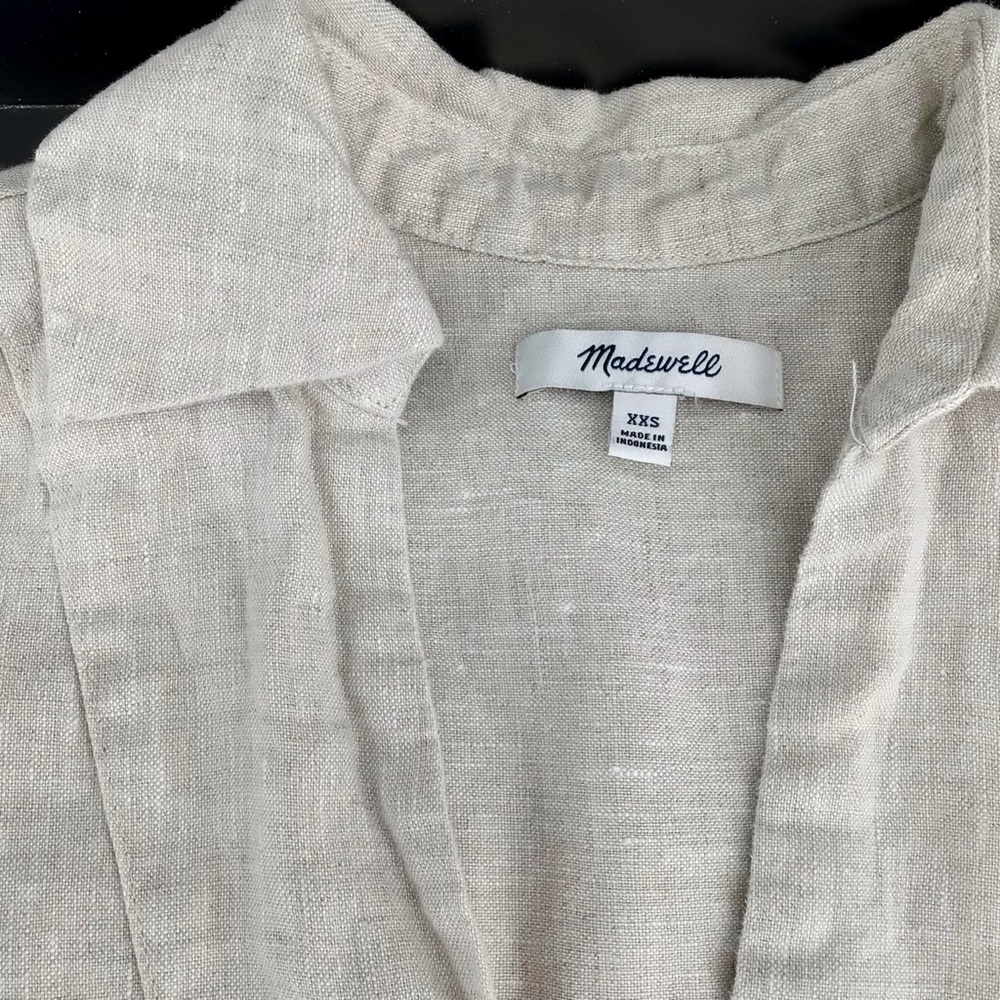 Madewell V-neck Palma Mini Dress in 100% Linen Natural Undyed nq627 Size XXS - Picture 3 of 13